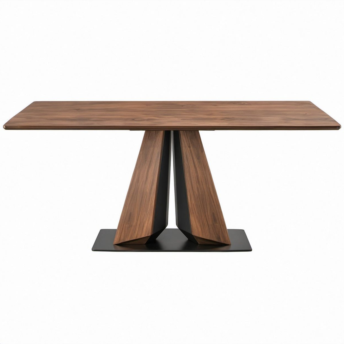 Rechteckiger Esstisch Walnussbraun/Schwarz, MDF mit Walnussfurnier und Stahl, 180 x 90 x 75 cm