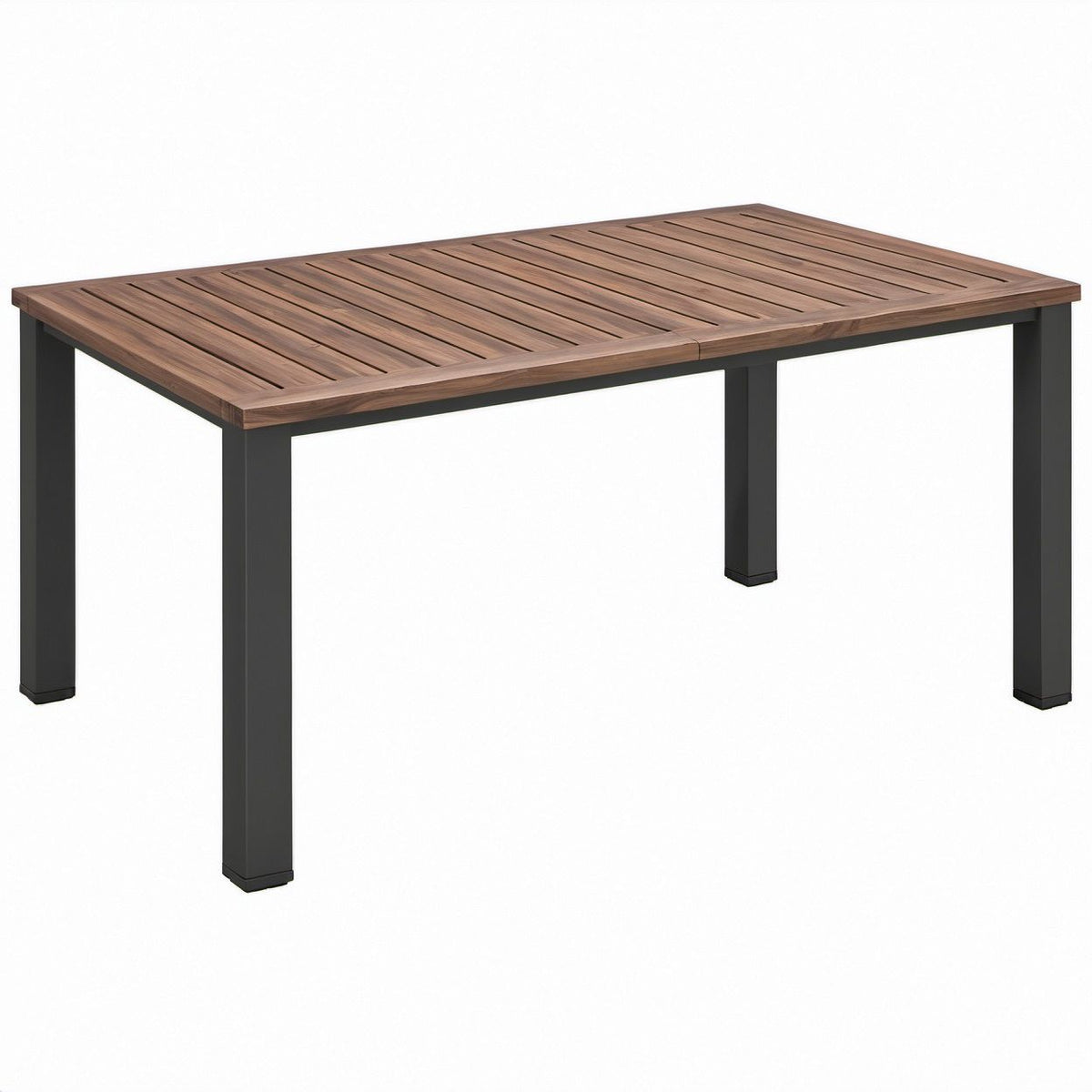 Rechteckiger Gartentisch aus Akazienholz und Aluminium, Braun/Schwarz, 180 x 90 x 75 cm