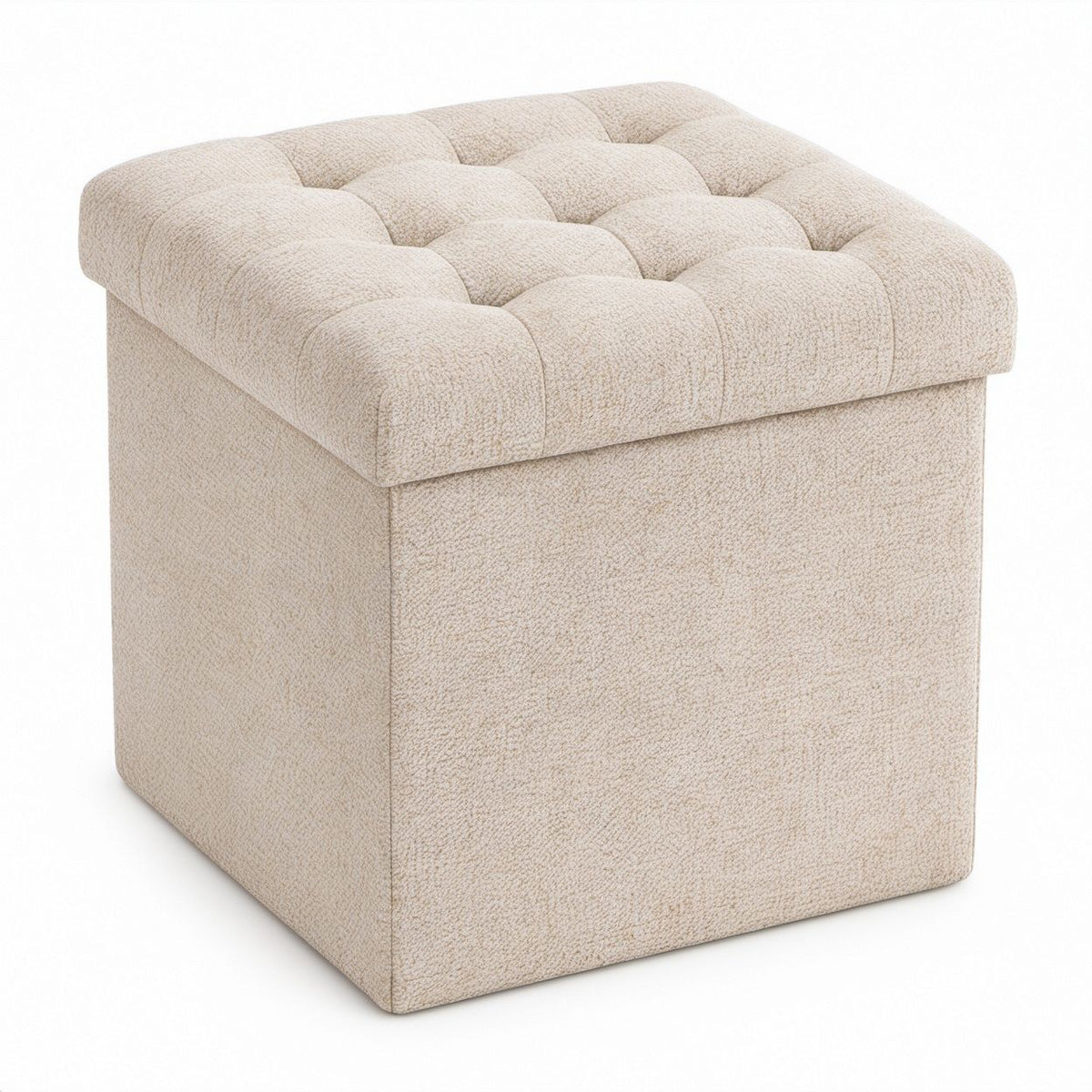 Quadratischer Polsterhocker aus Bouclé-Polyester, Beige, 40 x 40 x 45 cm