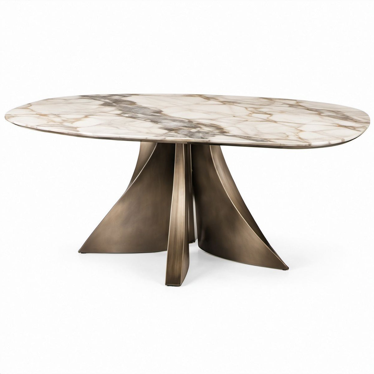 Runder Esstisch aus Keramik und Edelstahl, Weiß/Braun/Grau/Bronze, Ø 150 x 75 cm