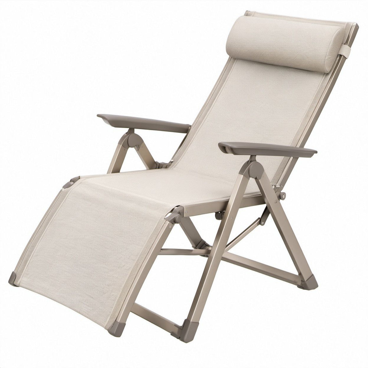 Klappbare verstellbare Relaxliege mit Kopfkissen, Beige/Taupe, 174 x 64 x 110 cm