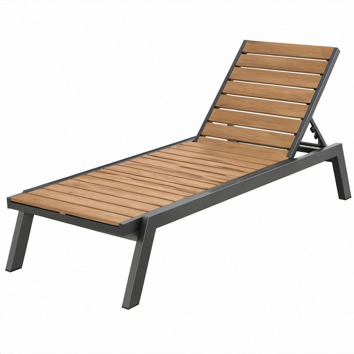 Verstellbare Gartenliege aus Aluminium und Akazienholz, Braun/Anthrazit, 200 x 70 x 35 cm