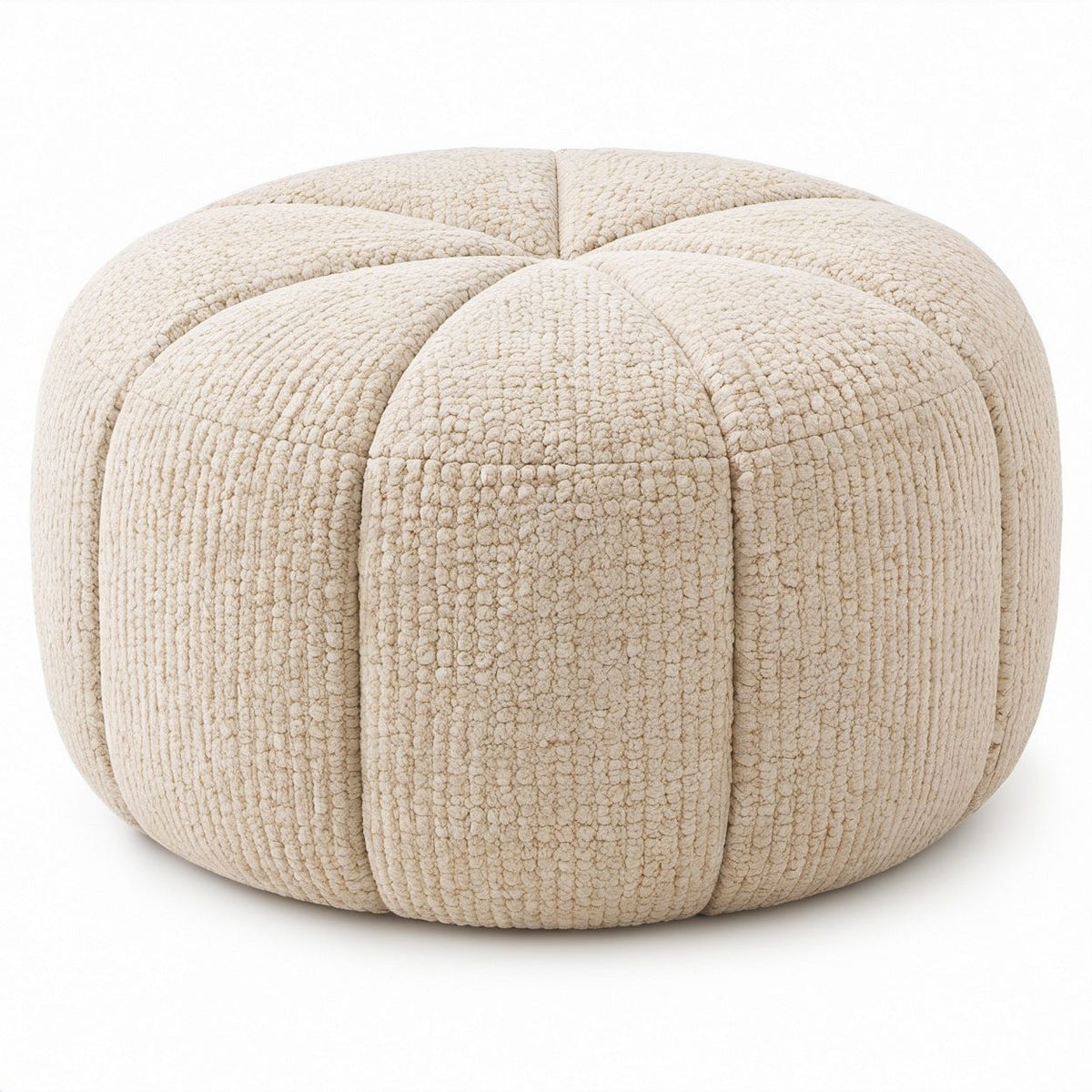 Runder Fußhocker aus Bouclé-Polyester, Creme, Ø 60 x 40 cm