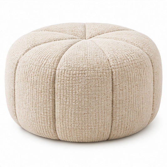 Runder Fußhocker aus Bouclé-Polyester, Creme, Ø 60 x 40 cm