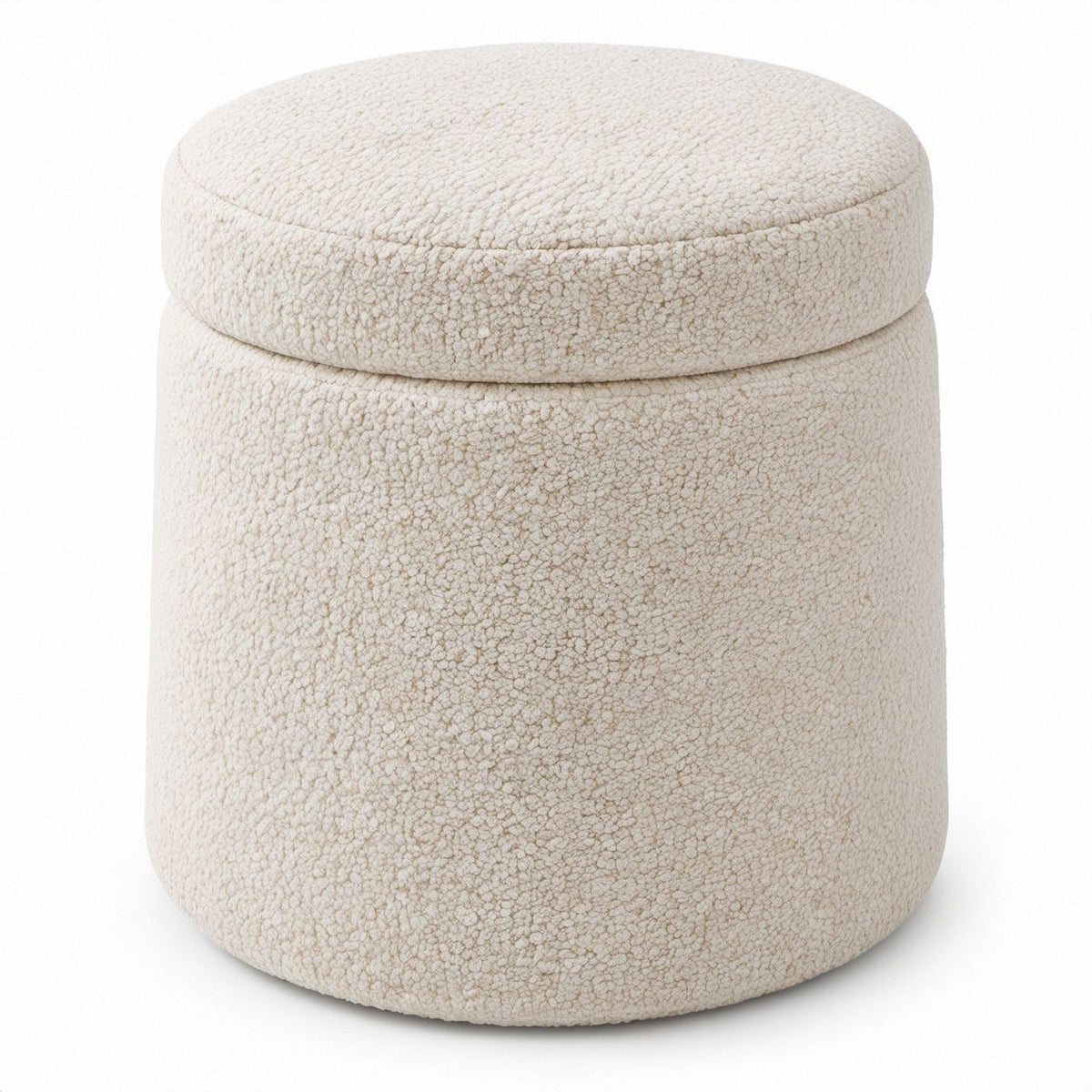 Runder Aufbewahrungshocker aus Creme-Polyester-Bouclé, Ø 40 x 45 cm