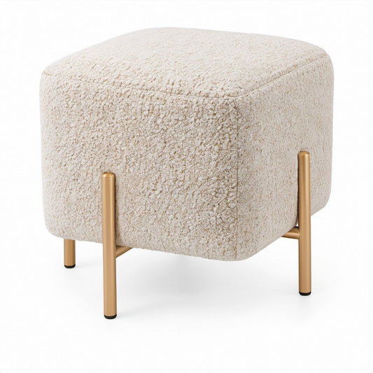 Quadratischer Fußhocker aus Creme-Bouclé mit goldfarbenen Stahlbeinen, 45 x 45 x 45 cm