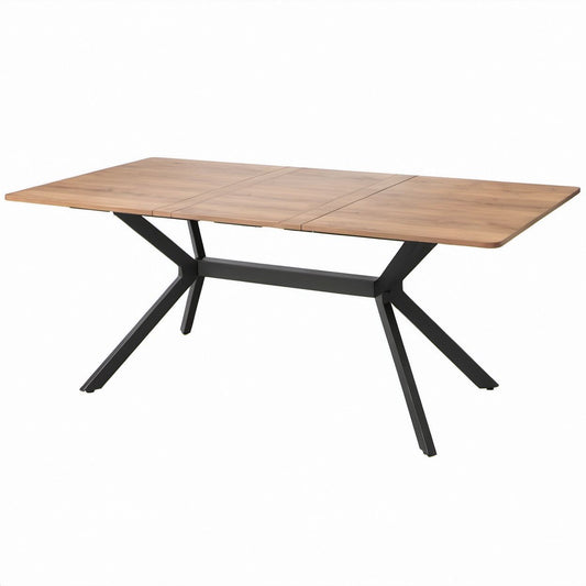 Ausziehbarer rechteckiger Esstisch in Eichefarben/Schwarz, 160–200 x 90 x 76 cm