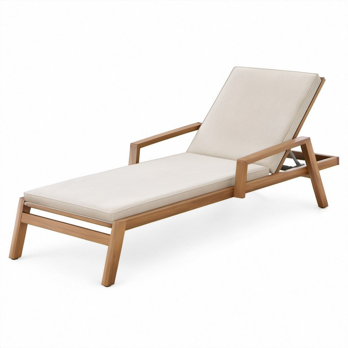 Verstellbare Gartenliege aus massivem Akazienholz mit Polyesterpolstern, Braun/Beige, 200 x 65 x 35 cm