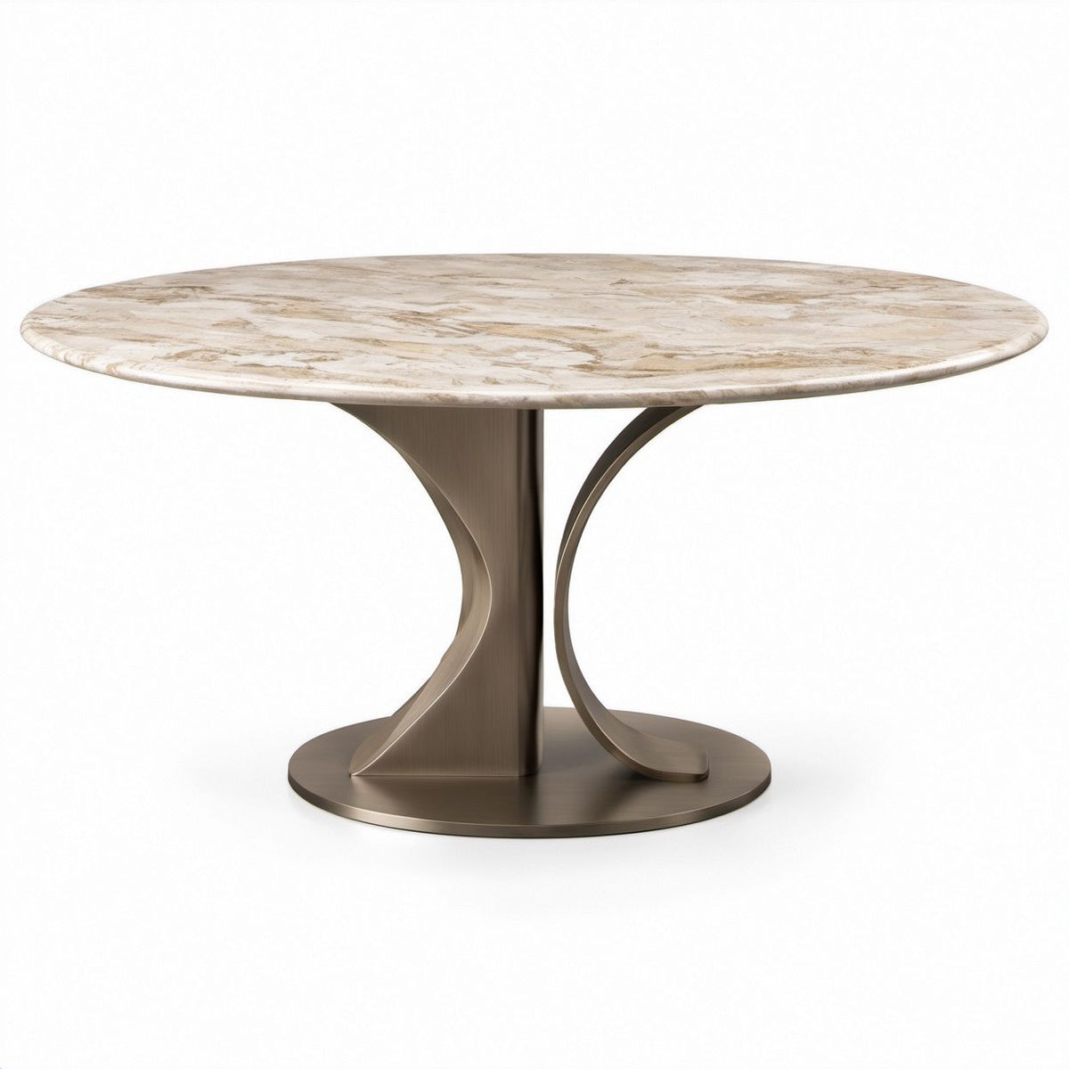 Runder Esstisch aus Naturmarmor und Edelstahl, Ø 120 x H 75 cm, Beige/Creme/Bronze