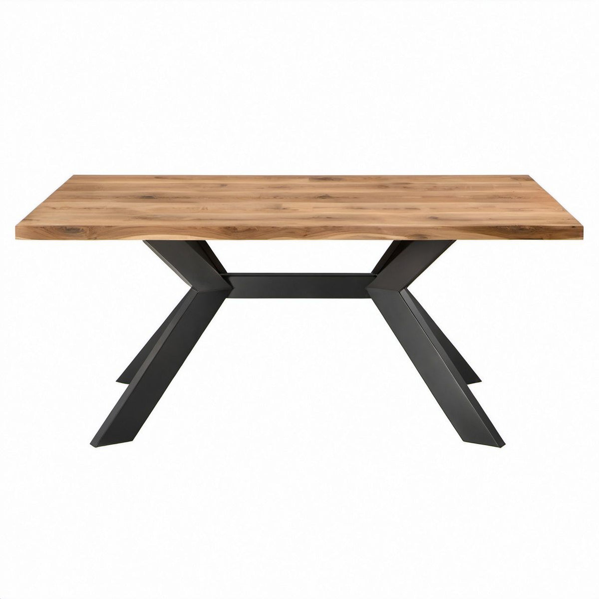 Rechteckiger Esstisch aus massivem Akazienholz, Naturbraun/Schwarz, 200 x 100 x 75 cm