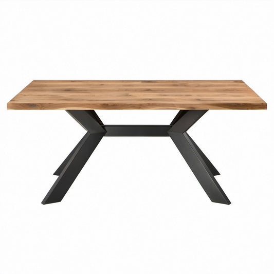 Rechteckiger Esstisch aus massivem Akazienholz, Naturbraun/Schwarz, 200 x 100 x 75 cm