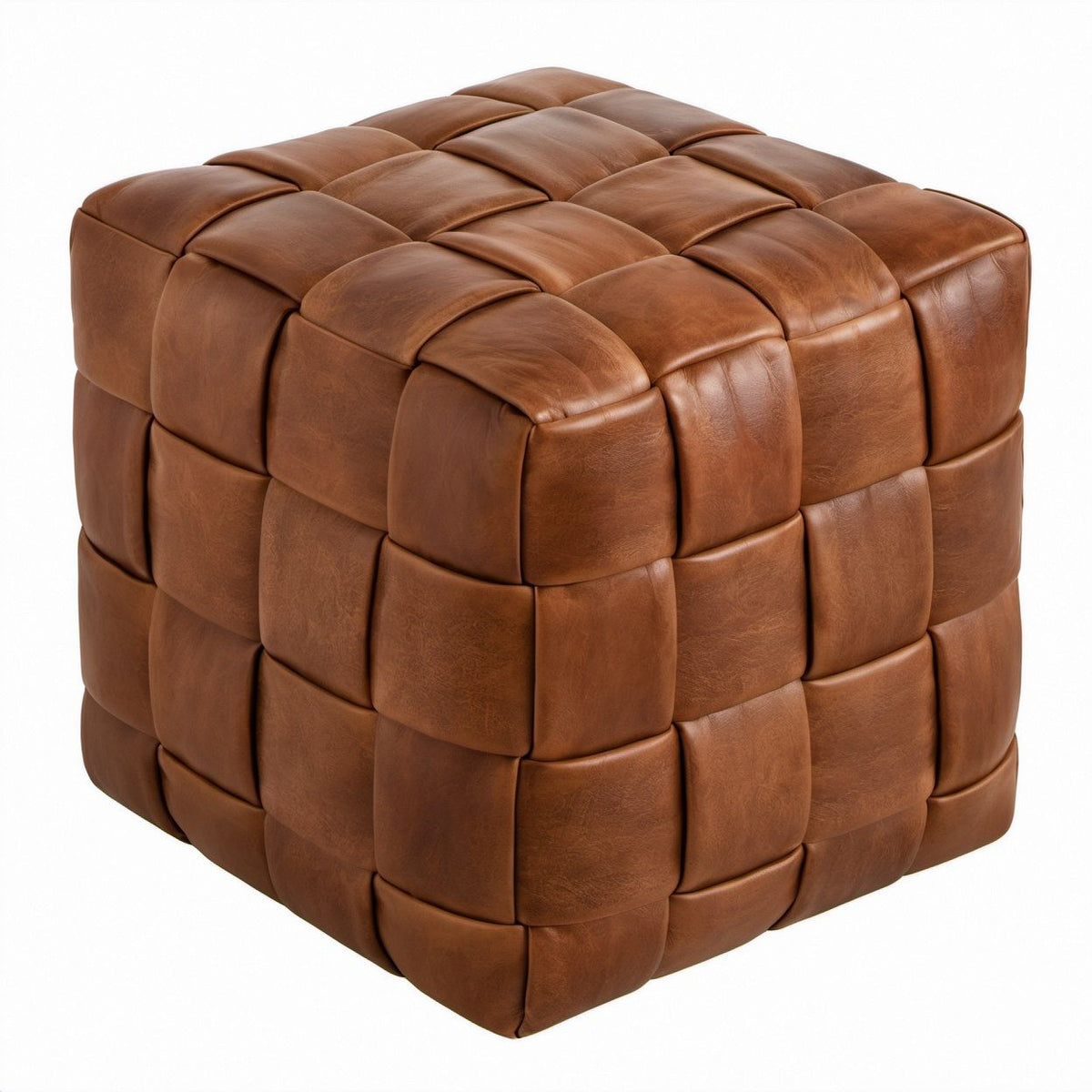 Gepolsterter Fußhocker in Würfelform, Braun, PU-Kunstleder, 45 x 45 x 45 cm