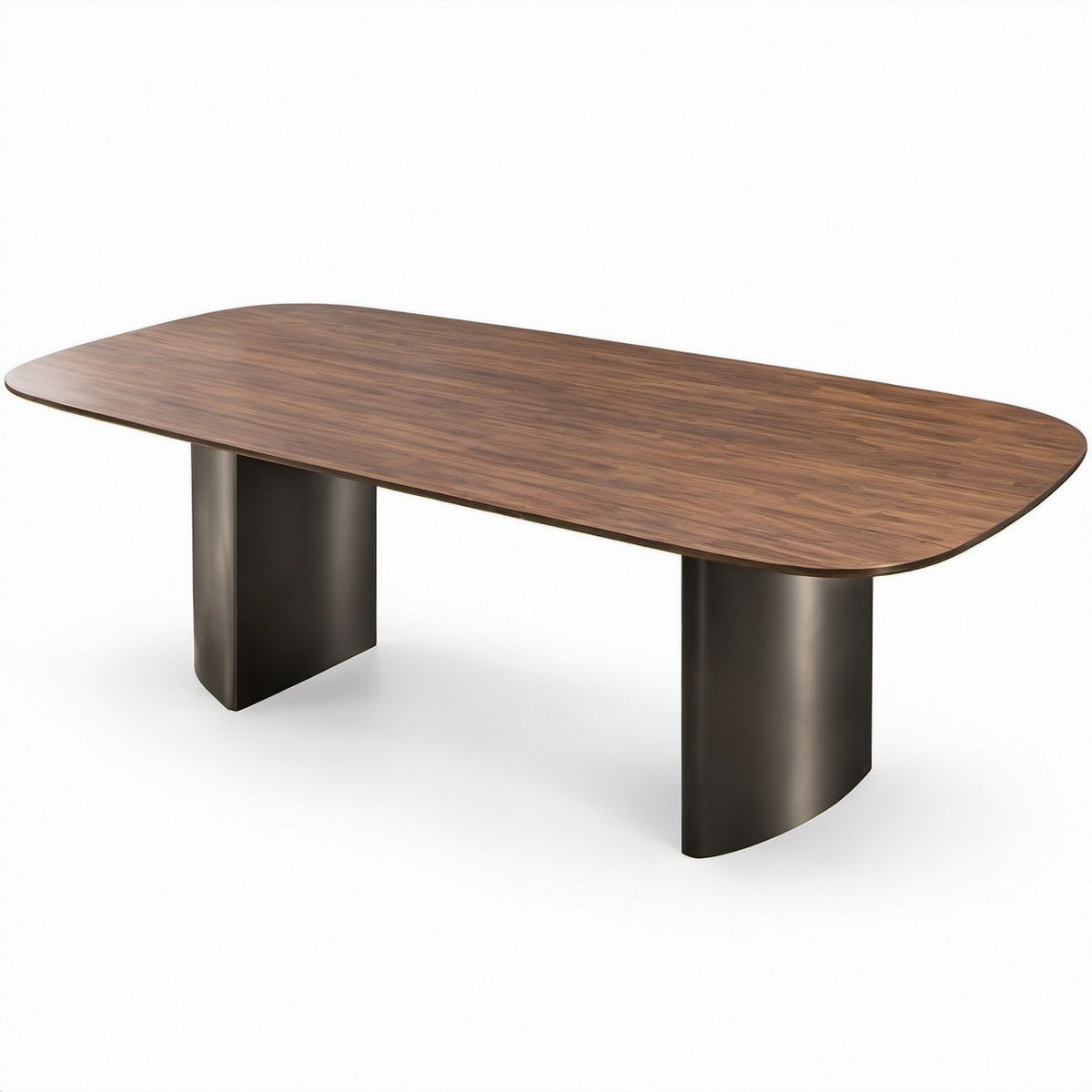 Ovaler Esstisch Walnussbraun/Schwarz, MDF mit Walnussfurnier und Stahlgestell, 200 x 100 x 75 cm