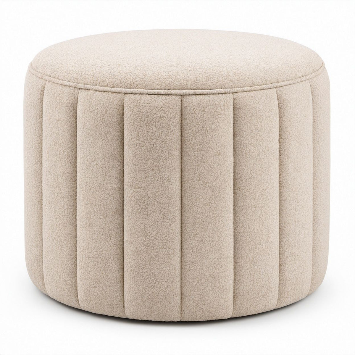 Runder Polsterhocker aus Polyester-Bouclé in Creme, Ø 40 x H 45 cm