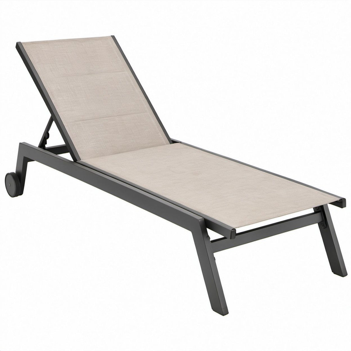 Verstellbare Gartenliege mit Rollen aus Aluminium und Textilengewebe, Beige/Anthrazit, 195 x 65 x 35 cm