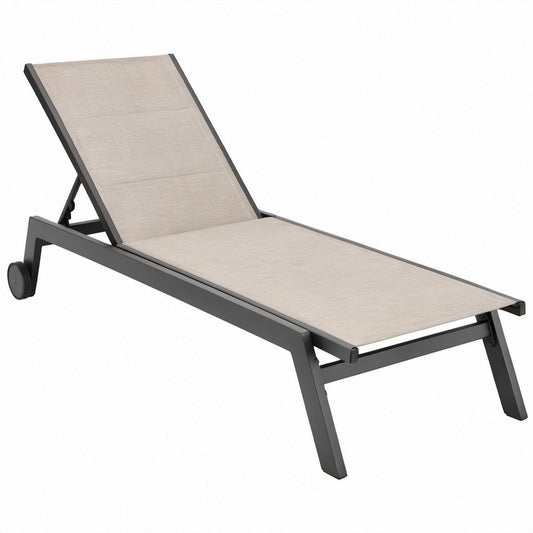 Verstellbare Gartenliege mit Rollen aus Aluminium und Textilengewebe, Beige/Anthrazit, 195 x 65 x 35 cm