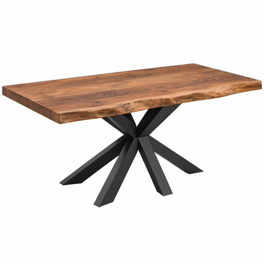 Rechteckiger Esstisch aus Akazien-Massivholz Naturbraun/Schwarz, 200 x 100 x 76 cm