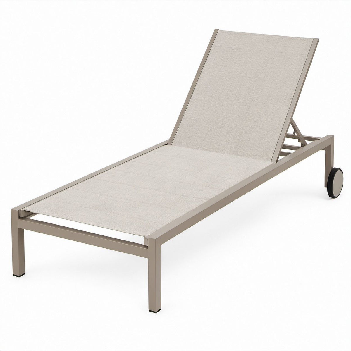 Verstellbare Sonnenliege mit Rollen aus Aluminium und Textilene, Taupe/Beige, 197 x 65 x 35 cm