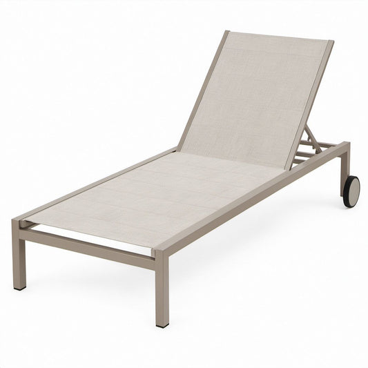 Verstellbare Sonnenliege mit Rollen aus Aluminium und Textilene, Taupe/Beige, 197 x 65 x 35 cm