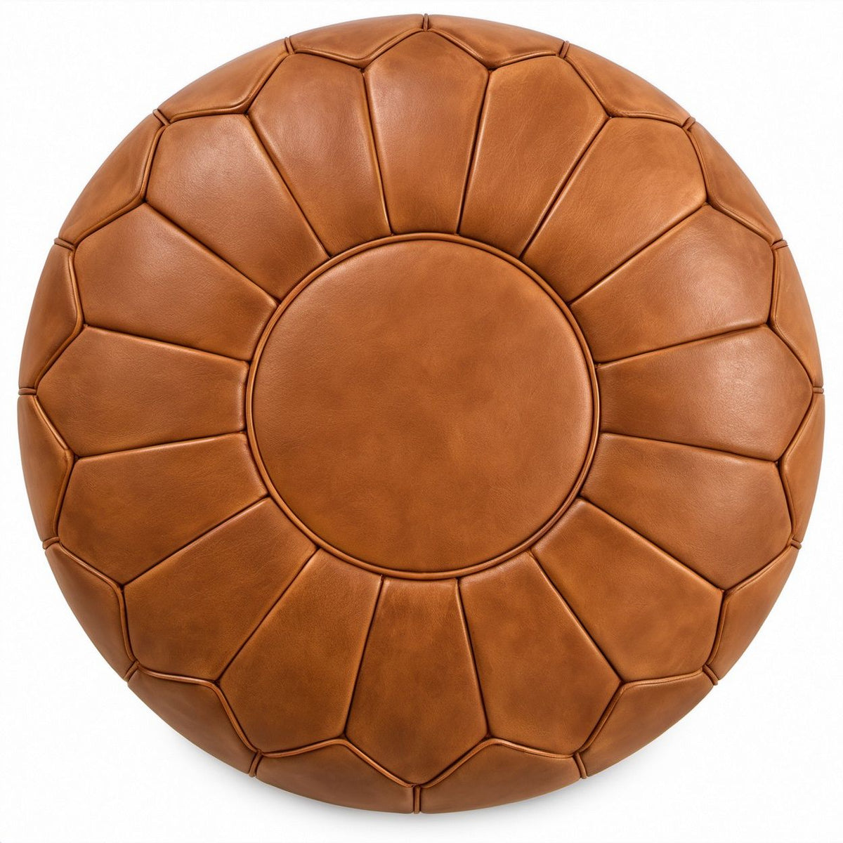 Runder Polsterhocker aus PU-Kunstleder, Cognac, Ø 60 x 35 cm