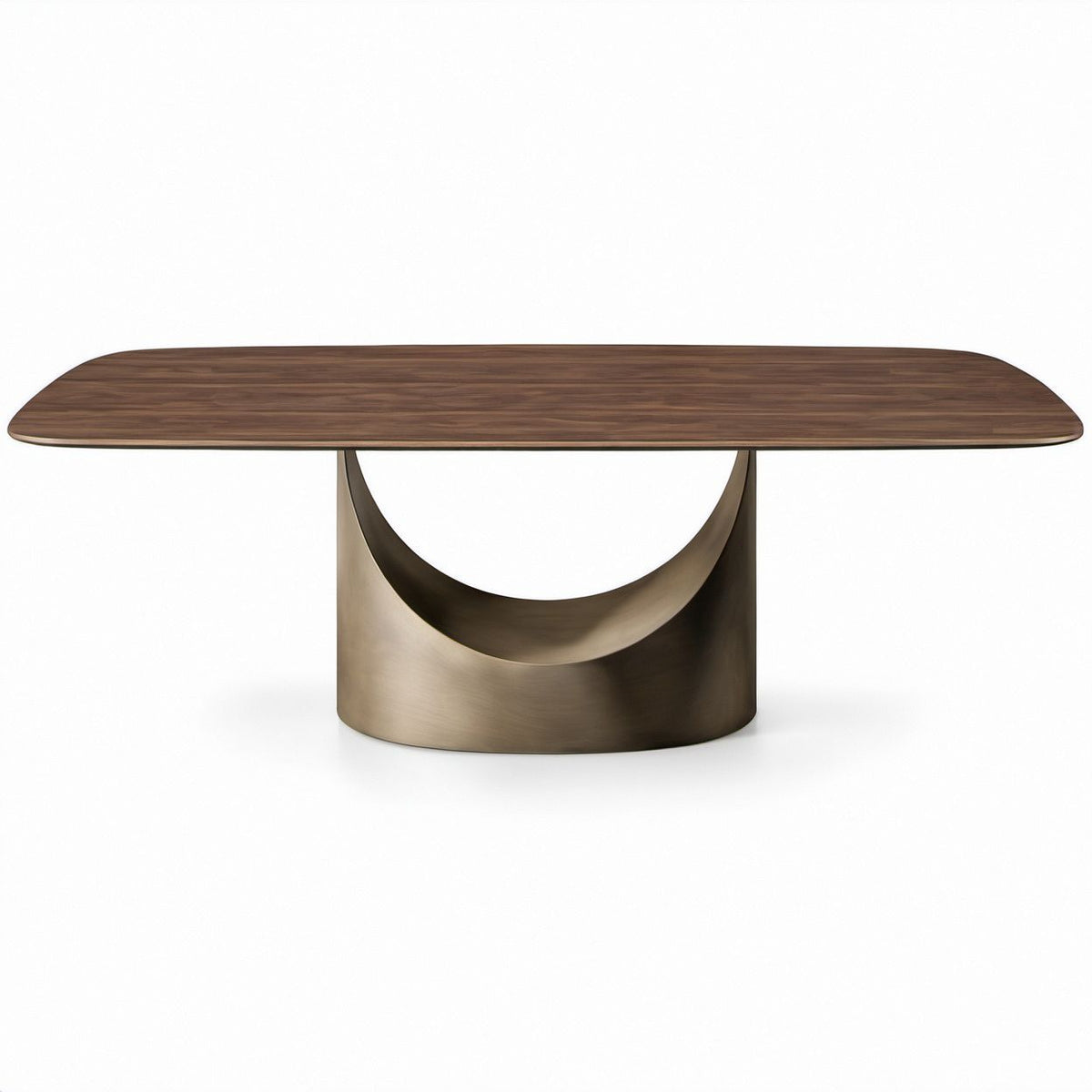 Ovaler Esstisch aus Nussbaumfurnier und Edelstahl, Dunkelbraun/Bronze, 200 x 100 x 75 cm