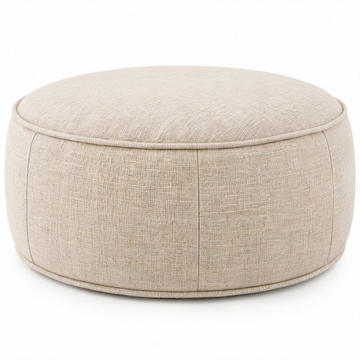Runder Polsterhocker in Beige mit Polyesterbezug, Ø 75 cm, Höhe 42 cm