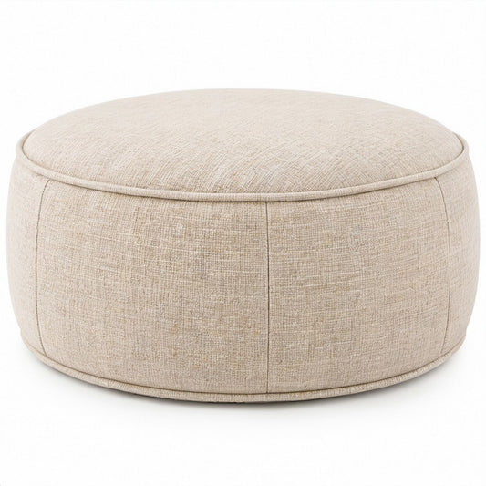 Runder Polsterhocker in Beige mit Polyesterbezug, Ø 75 cm, Höhe 42 cm